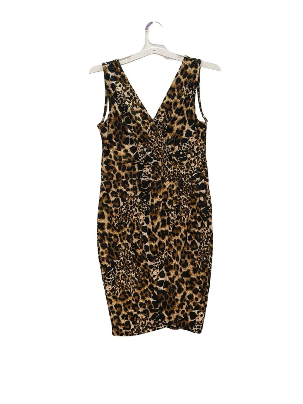 Leopard Print Sleeveless V-Neck Sheath Dress - Brown EUC BOX41